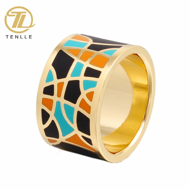 Factory Direct Sales Quality Geometric Color Enamel Jewelry Ring Stainless Steel Ladies Unique Personality Ring