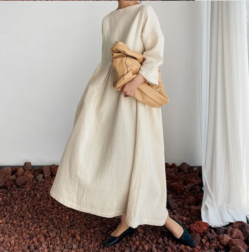New Arrival Linen Long Dress Ladies Casual Loose Pullover Solid Color Dresses For Women New Arrival Linen Long Dress Ladies Casual Loose Pullover Solid Color Dresses For Women