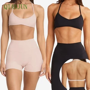 Women's Sports Bra & Quick Dry Yoga Pants Set Halter Neck Solid Color Breathable for Pilates Fitness