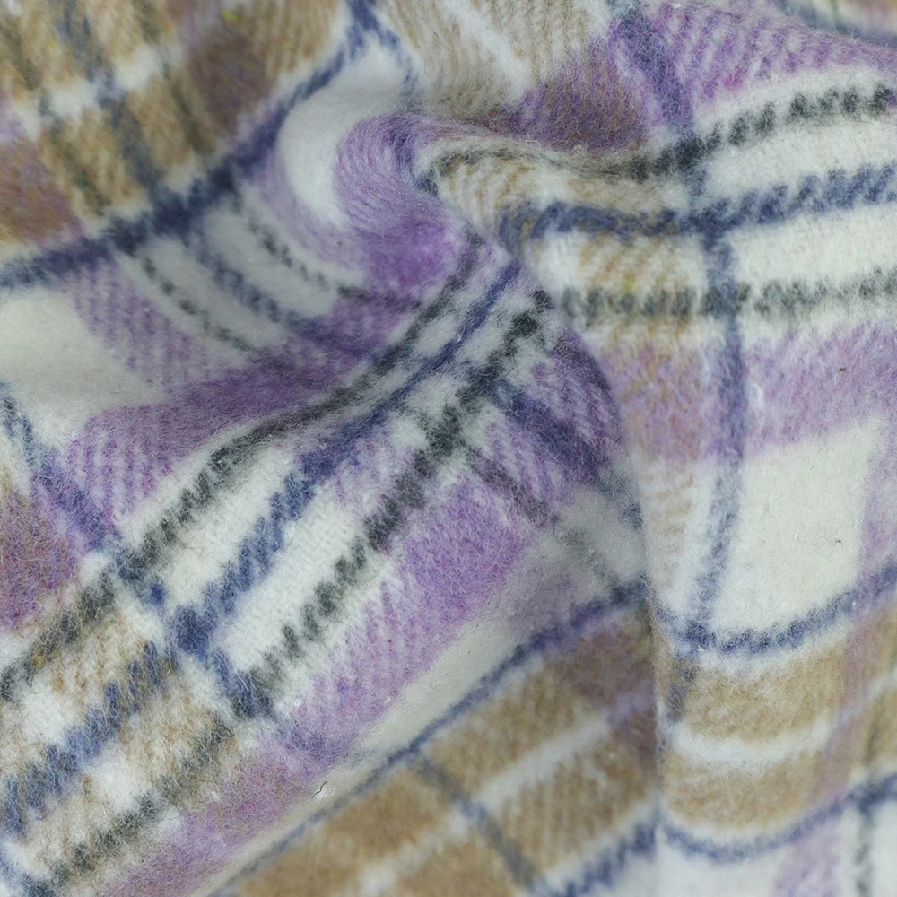 Wholesale Fabrics Tartan Plaid Woven Wool Tweed Woolen Brush Fabric