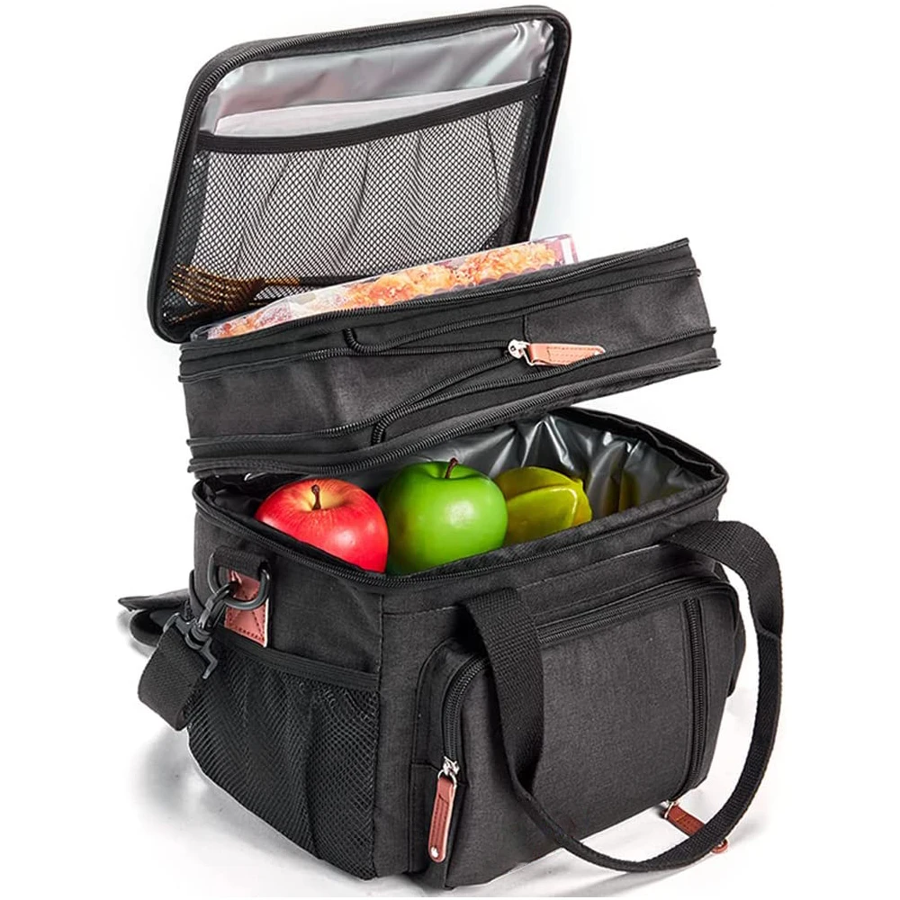Large Capacity Reusable Leakproof Thermal Double Compartment Soft Insulated Lunch Ice Cooler Bag