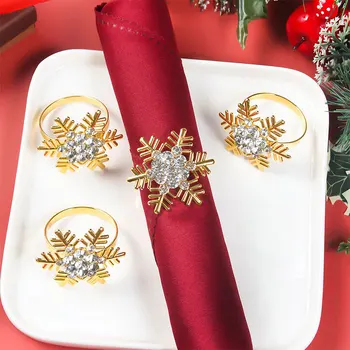 Christmas Snowflake Napkin Ring Buckle Crystal Rhinestone Napkin Ring Holder for Weddings Xmas Party Dinner Serviette Ring
