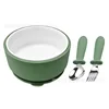 Army green ceramic round bowl + stainless steel di