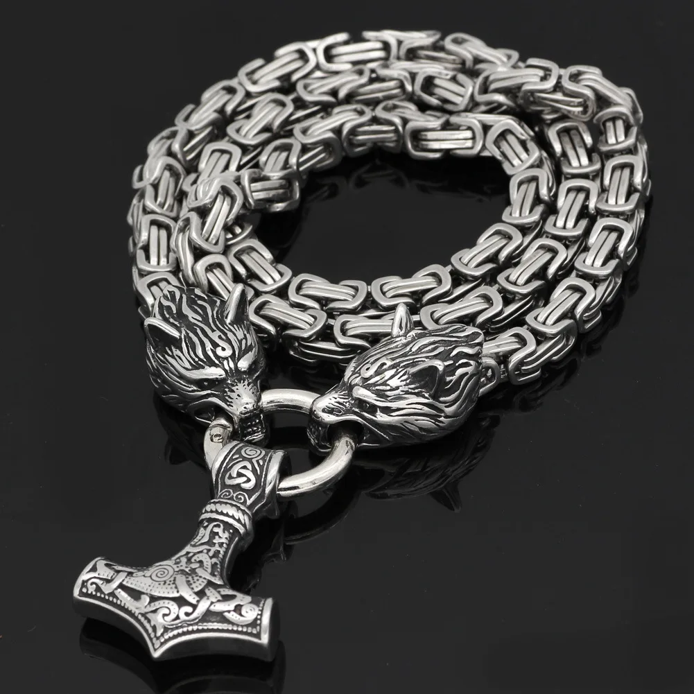 Nordic Celtic Wolf collana uomo vichia testa di lupo in acciaio