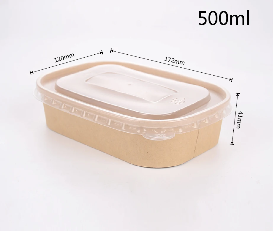 500ml 750ml 1000ml 1300ml Take Away Disposable Rectangular Square Kraft Paper Bowl With PET Lid For Salad factory