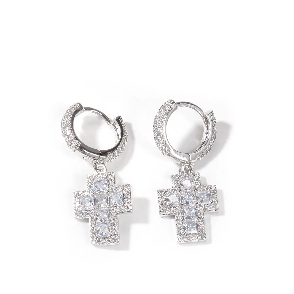 14k Gold Plated Diamond Cross Hoop 