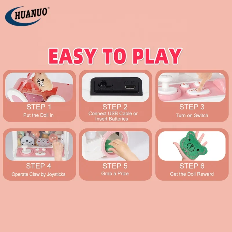 Mini Machine à Pince Avec Musique, Distributeur De Bonbons, 3 Peluches + Balles + Figurines, Cadeau Anniversaire Fille Garçon 3-8 Ans