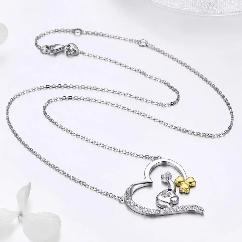 BAGREER SCN247 Cute  Elephant With 18k Gold Plated Lucky Clover Big Heart Pendant Custom  Necklace for Women Girls Jewelry