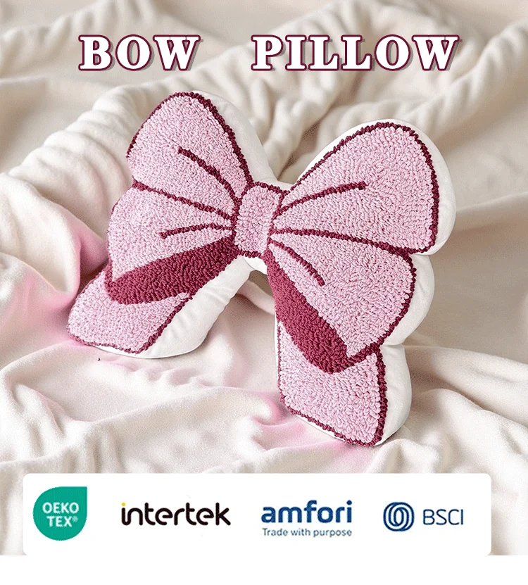 Exquisite Bow Design Skin-friendly pink Decorative Pillows Cushions details