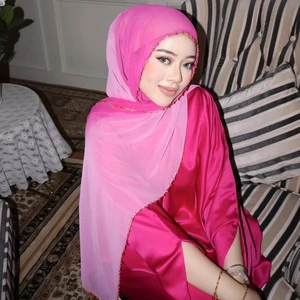 2026 New Design Malaysia Shawl Gradient Chiffon Hijab Beaded Tudung Scarves Party Hijab Islamic Shawls Muslim Wedding Hijab