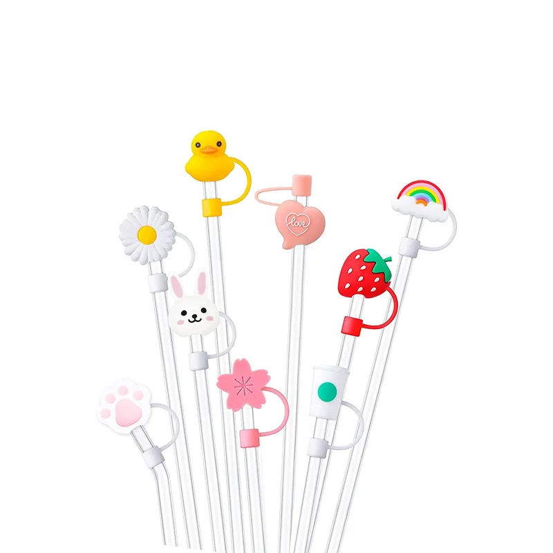 Dustproof Silicone Straw Cover For Straws, Reusable Cute Cartoon