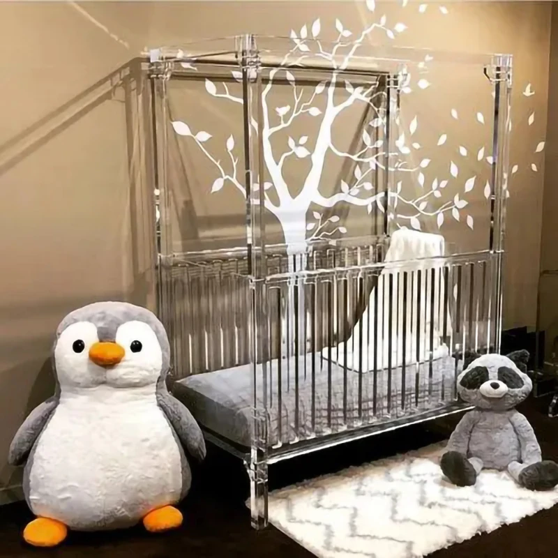 Queen Size Clear Acrylic Baby Bed Crib Cot Kids' Bed Rails for Nest Acrylic Chinese Design Style