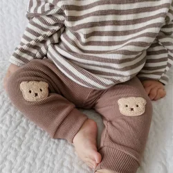 100% Cotton Waffle Lovely Bear Long Sleeve Baby Romper Pants Set Baby Clothing