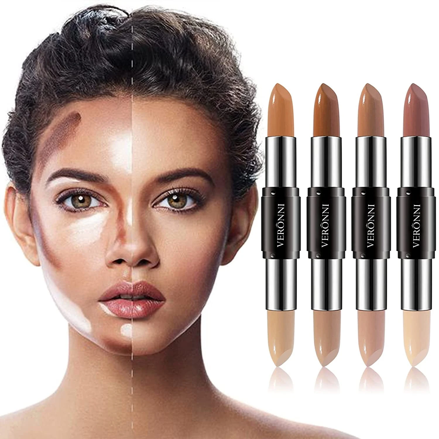 4 Color Face Concealer Pen Cream Concealer Makeup Foundation Highlighter Contour Stick Face Makeup for Foundation