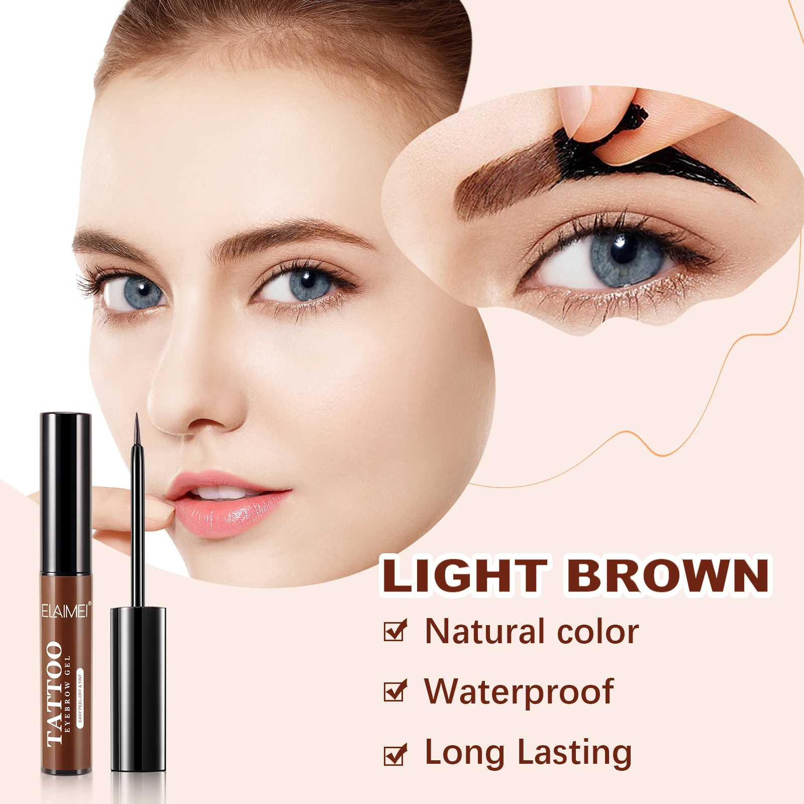 Private Label Makeup Light Brown Liquid Gel Long Lasting Tattoo Peel Off Eyebrow Gel Tint Eyes Brows Natural