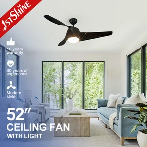 1stshine LED Ceiling Fan Black Plastic Blades Energy Saving 52" 3 Blades Ceiling Fan with Light and Remote