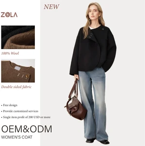 ODM Service Handmade Double Sided Short Wool Coat with Eco-Friendly Button Closure Winter Casual Clothing and Pockets