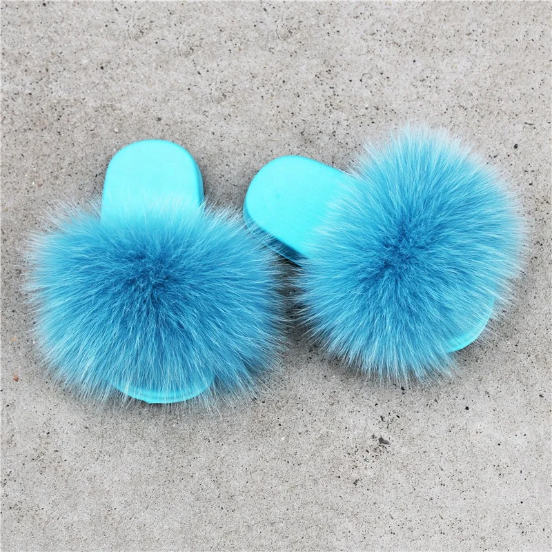 Оптовая продажа с фабрики, Нескользящие меховые тапочки, детские меховые тапочки радужной расцветки для маленьких девочек, детские меховые тапочки из лисьего меха