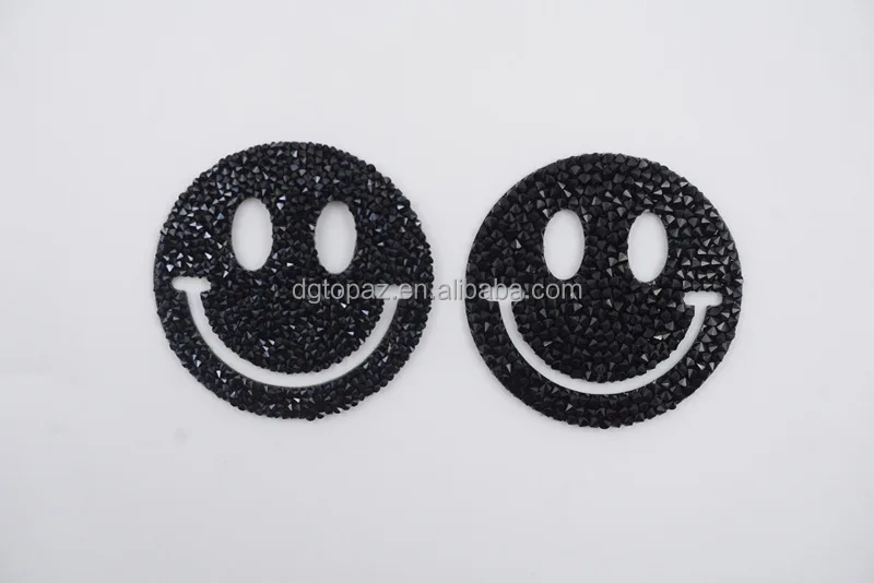 Free sample factory wholesale iron on smiley face crystal products tshirt appliques