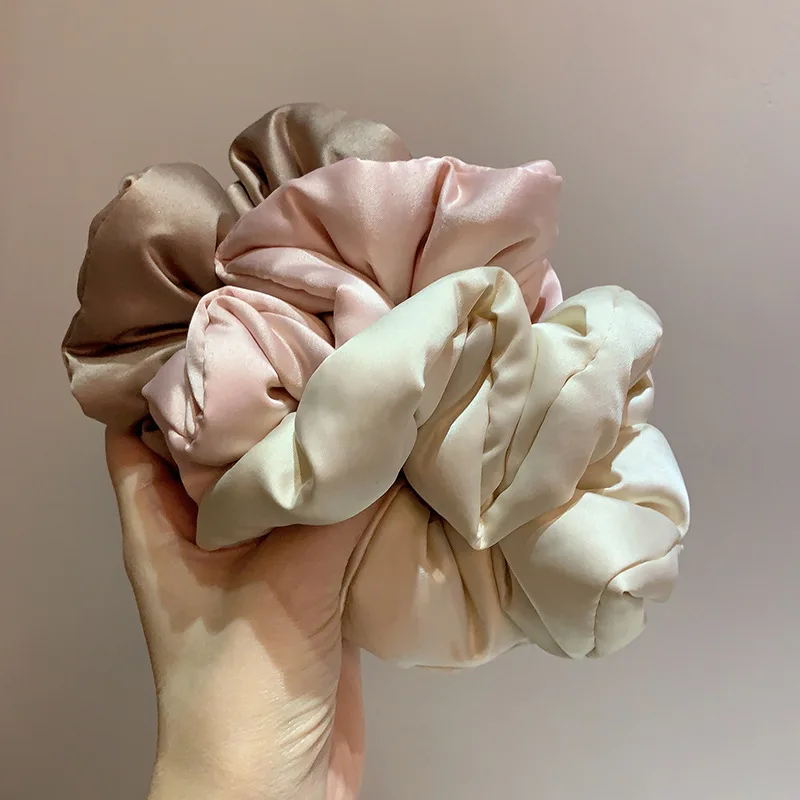French Wide Super Soft Stain Hair Scrunchies Sweet Solid Color Padded Pillow Scrunchies Foam Filling Elastic Hair Ties Headbands