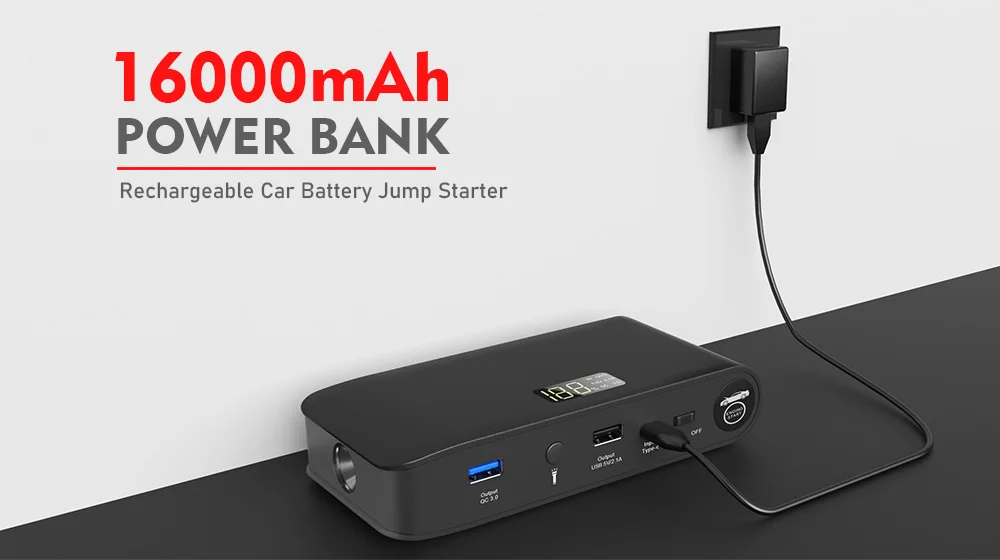 FEIKFEIZ Booster Batterie, 6000A De Courant De Pointe 26800mAh Grande Capacité Démarreur De Voiture (Jusqu'à Tout Le Essence Et 8,0L Diesel Moteur), Jump Starter Avec Port De Charge USB Et Lumière LED