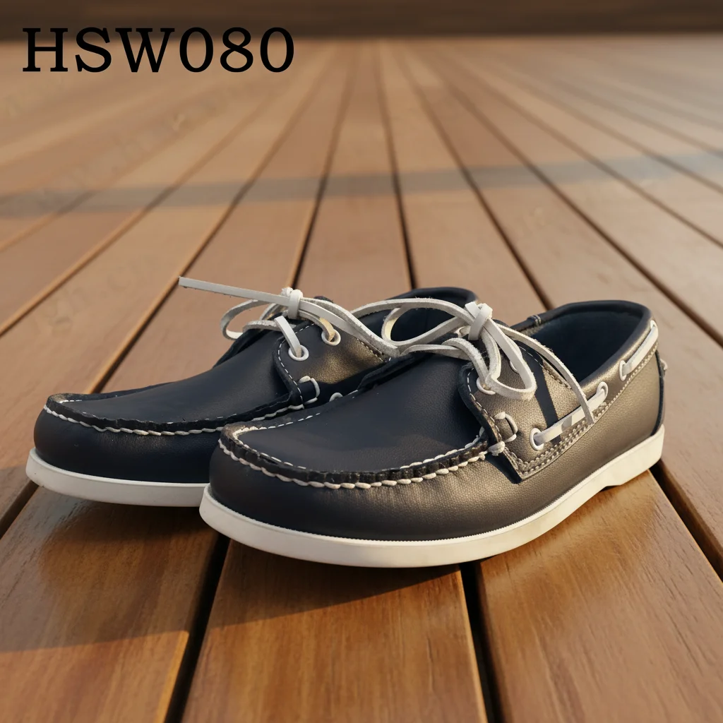ZYF,Hong Kong Market Popular Best Full Grain Leather Wash Blue Penny Shoes Lace up Casual Boat Shoes for Light Travel HSW080