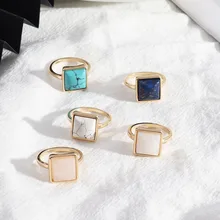 natural gemstone crystal rings adjustable healing energy rose quartz amethyst square candy crystal stone for women jewelry