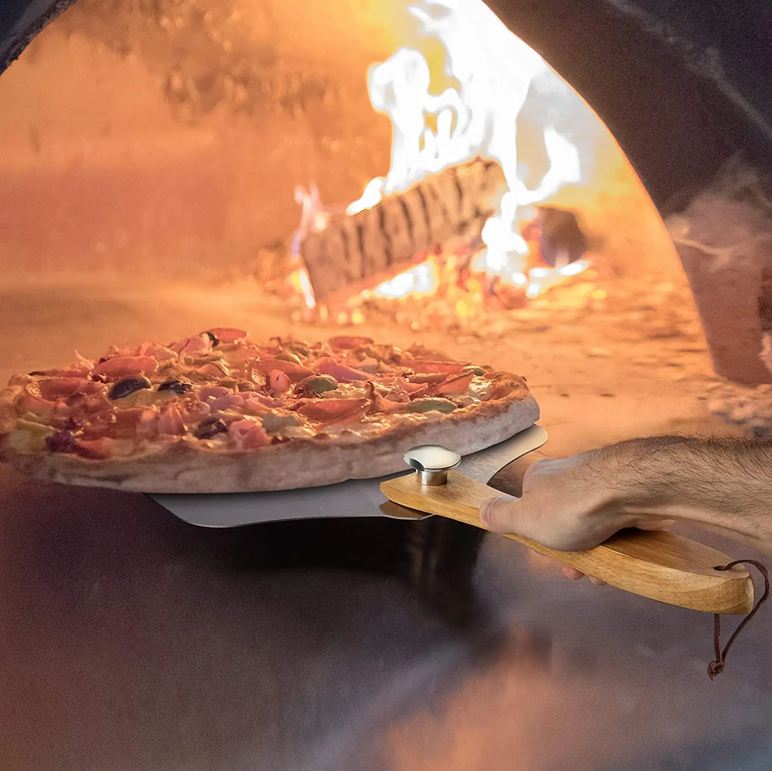 High Quality Aluminium Turning Pizza Peel With Folding Wooden Handle