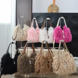 Viviblook Z1229BG01 Women's Luxury Faux Fur Y2K Shoulder Bag Soft Fluffy Handbags Plush Crossbody Bags for Ladies