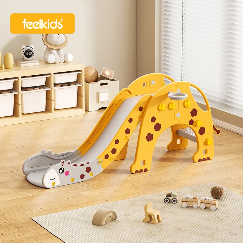 Feelkids Giraffe Slide Safety Indoor Children's Playground Mini Plastic Play Toys Baby Closed Pedal Slides for Kids