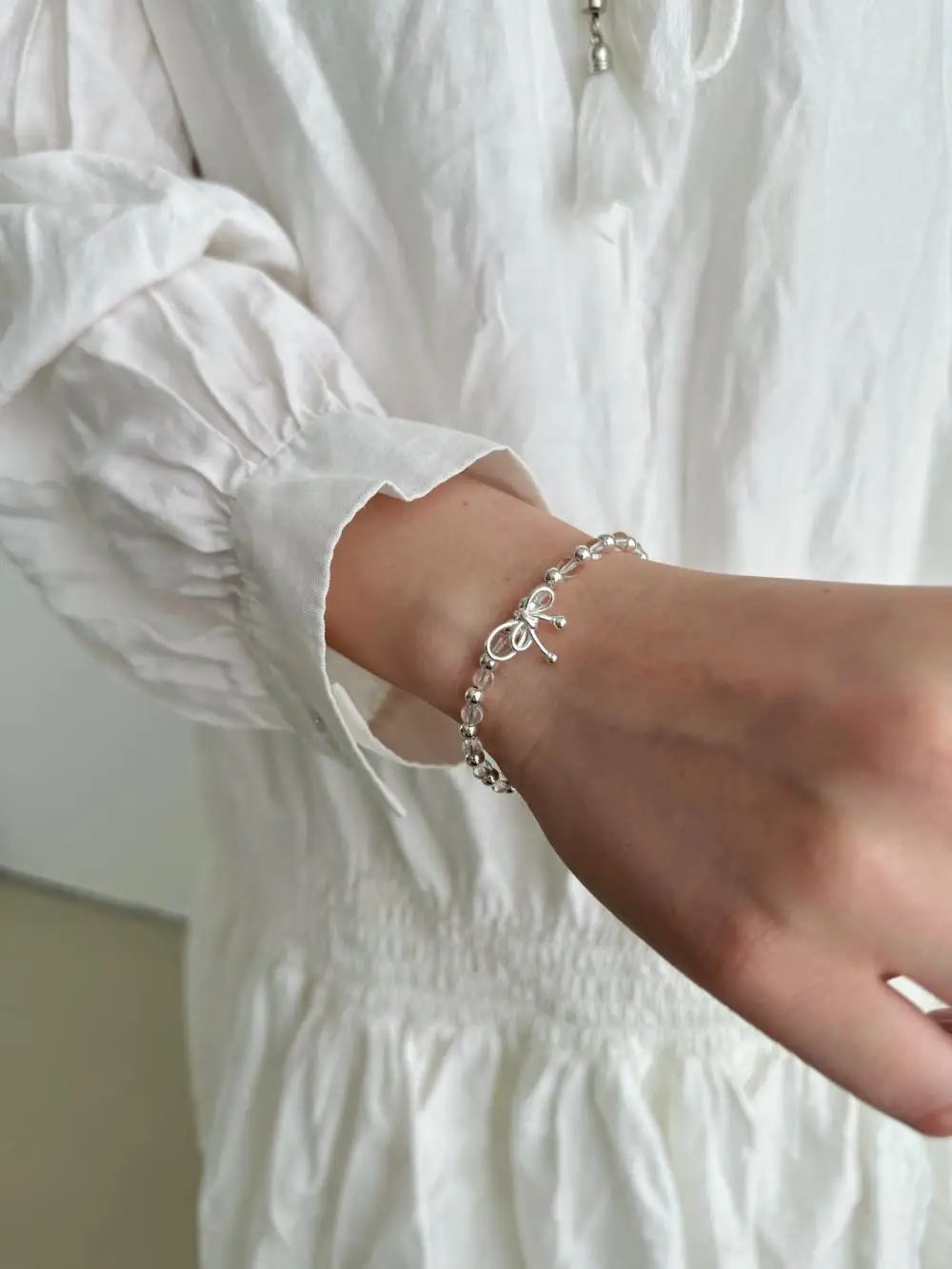 KAKODIY New Crystal Silver Beads 925 Sterling Silver Bow Bracelet detail 2