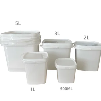 500ml 750 ml 1L 2L 5L Square White Clear Plastic Buckets With Lids And Handle  Food Grade Packing Bucket Factory Supply