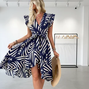 Ladies' Fashion Dress Elegant Asymmetrical Stripe Summer Leisure Dress Daily Commute Leisure Women's Clothing