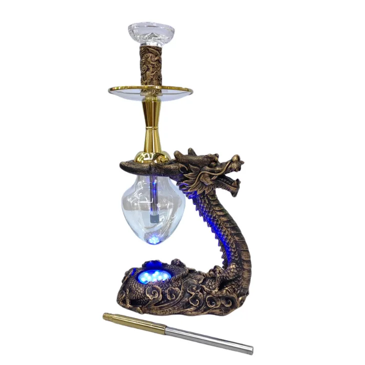 Modern Dragon LED Lighting Hookah Set Full Accessories Mirror Lacquer Technics Resin Party Bar Shisha Parties New Release