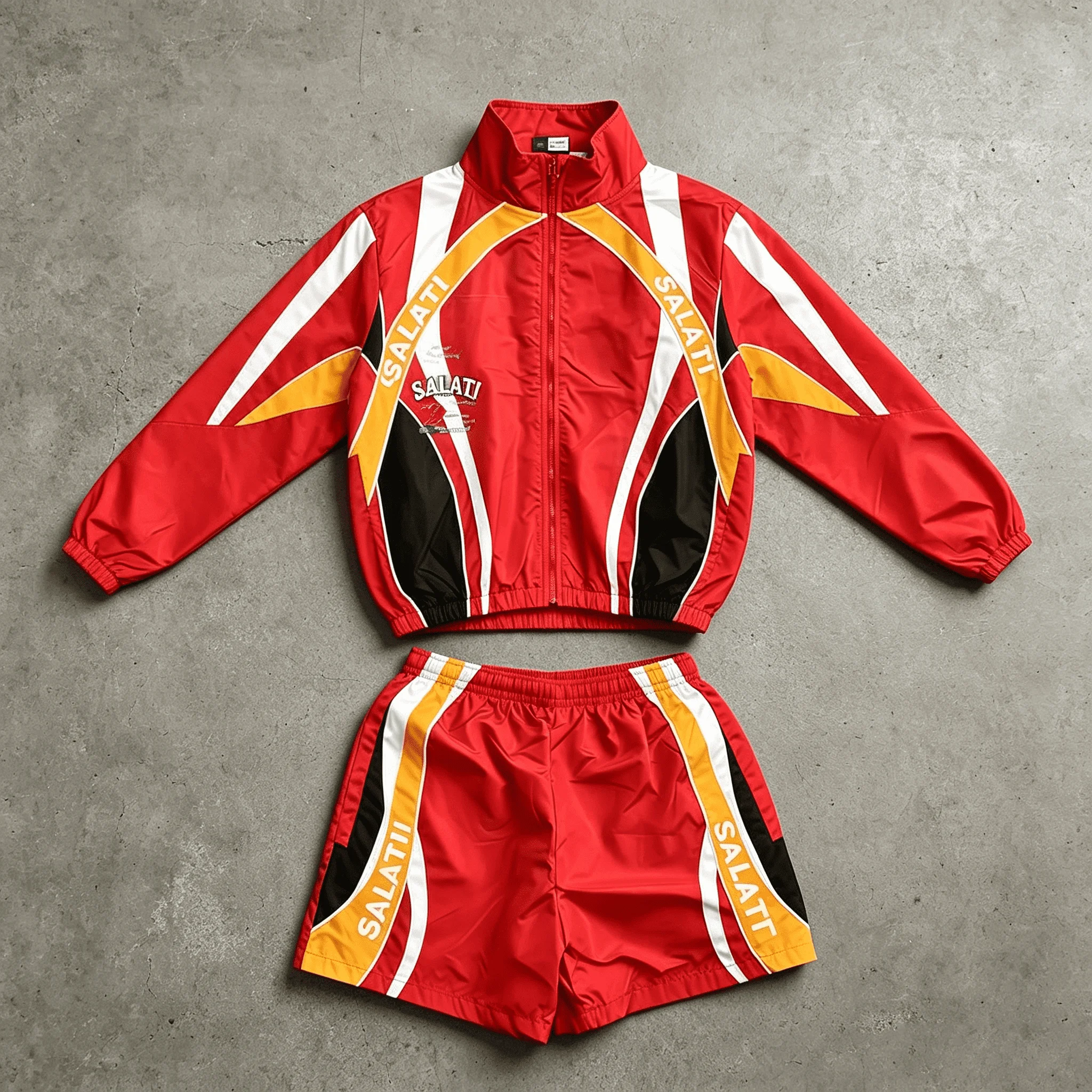 Custom Windbreaker Shorts And Jacket Set For Summer Lightweight Nylon Zip Up Color Block Letter Print Racing Tracksuit gallery 9