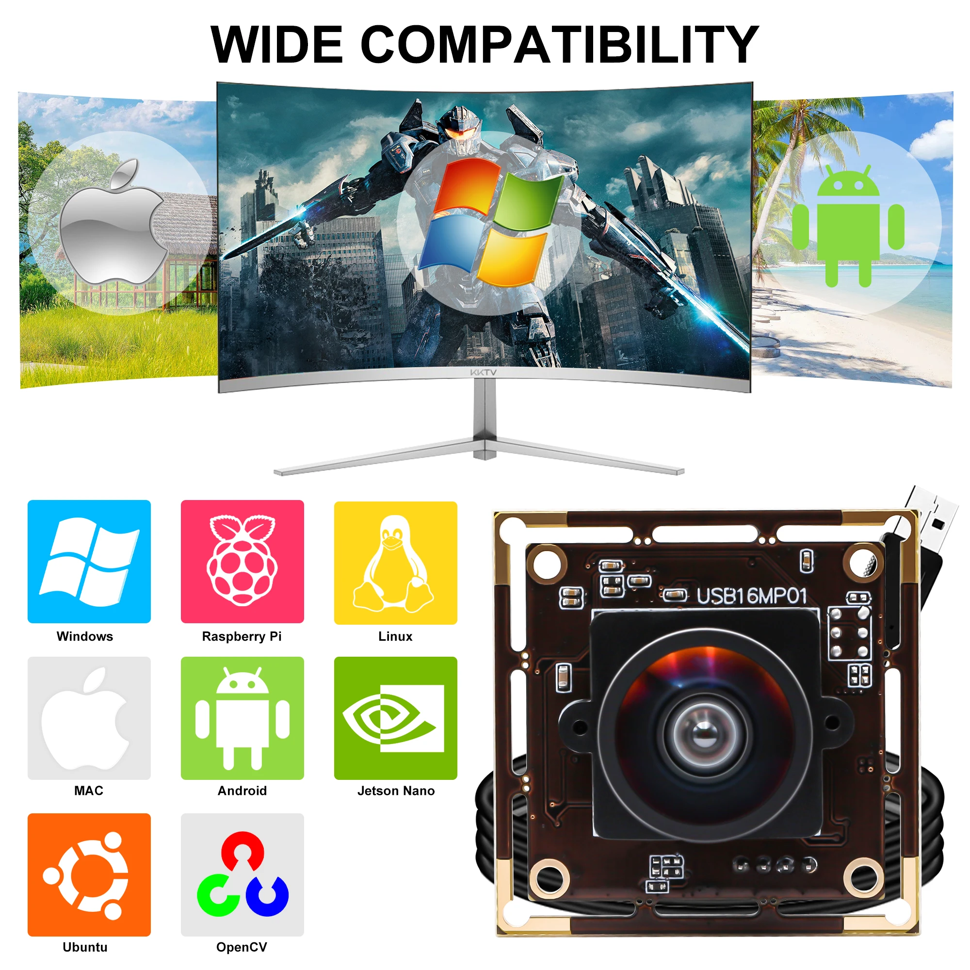 Usb Test Camera Ubuntu 16MP HD Wide Angle USB Camera No Distortion