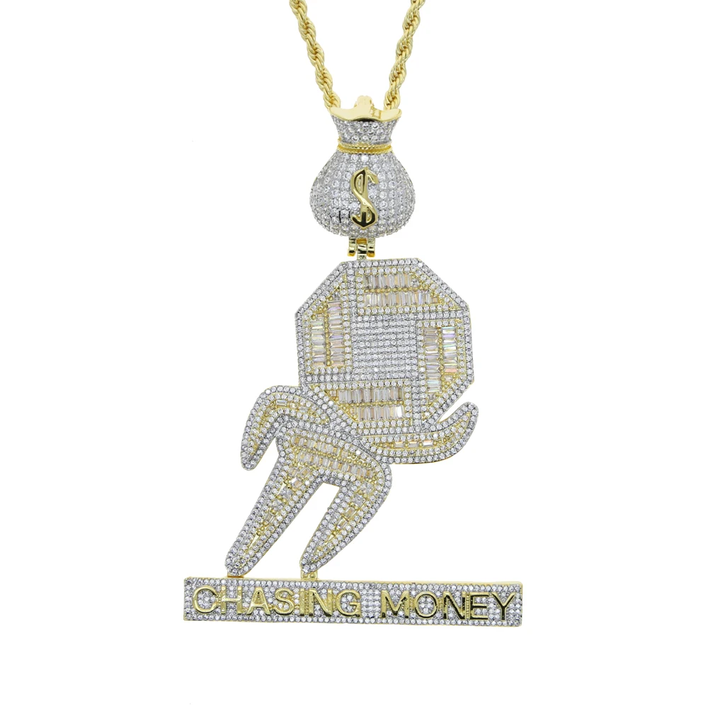 Self Made Letter Iced Out Pendant for Men Bling Cubic Zirconia Cz