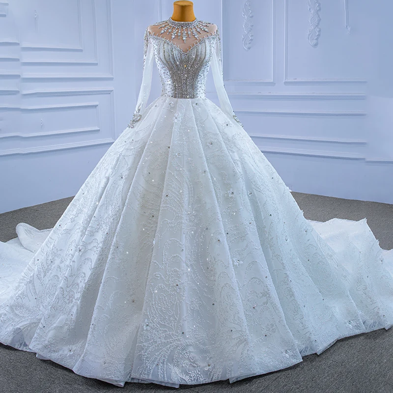 Jancember Rsm67333 2022 Luxury White High Neck Bridal Ball Gown Wedding ...