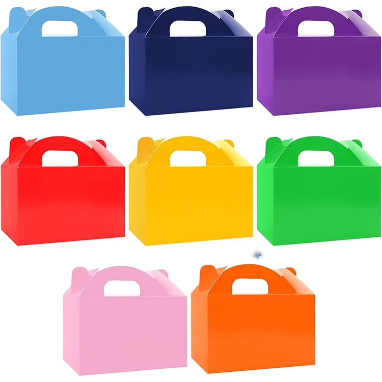 Small MOQ Ready To Ship 24 Packs Rainbow Treat Party Favor Goodie Gable Boxes Paper Gift Boxes Color Candy Cake Paper Box