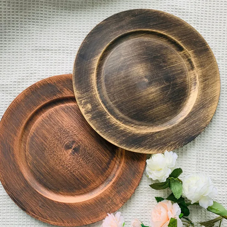 2023 New Model Reusable Durable Party Wood Pattern 13 Inch Plastic