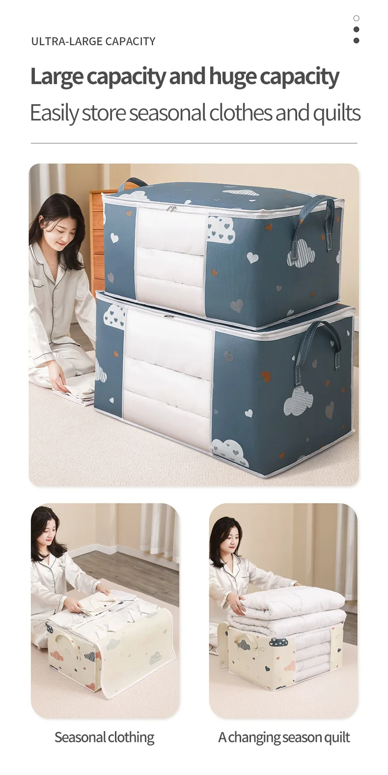 Quilt Storage Bags With Zipper Extra Large Capacity Closet Underbed