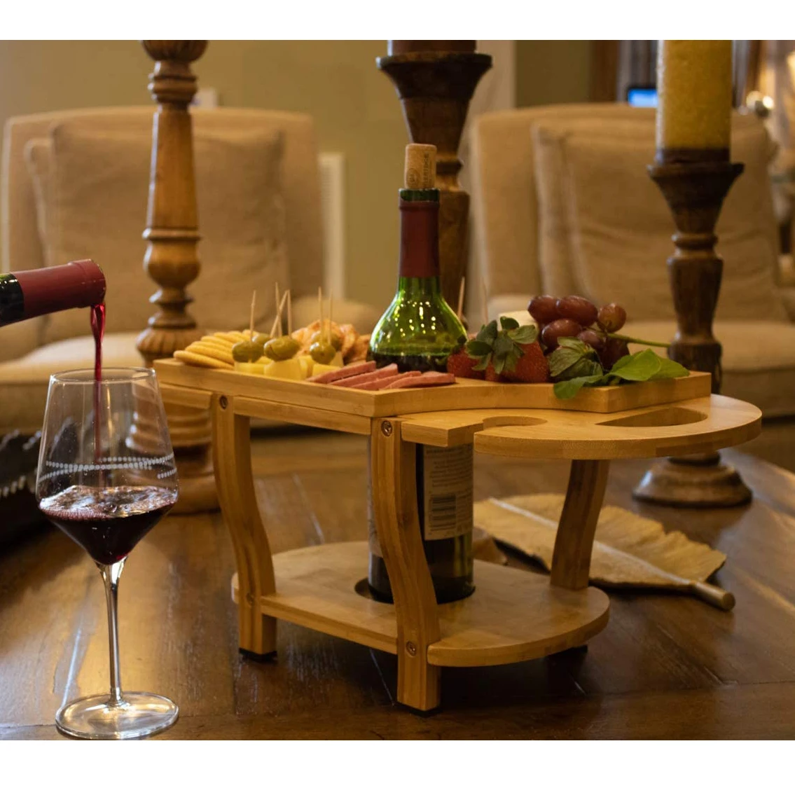 Bamboo Wine And Cheese Board Elegant Charcuterie Boards With Removable Tray Wine Glass Holder