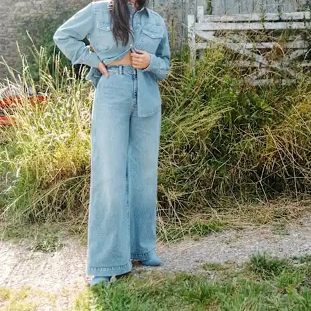 Custom Loose Women's Jeans - Non - Stretch, Trendy Light Blue Wide Leg OEM/ODM
