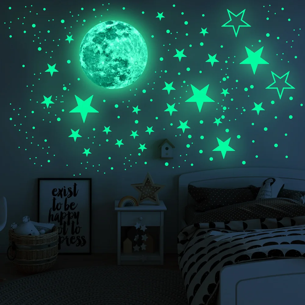 Red 3D Earth Black Tree Cat Luminous Decal Sticker for Simulated Planet Effect at Night Quanhaigou Glow in The Dark Wall or Ceiling Moon Stickers 