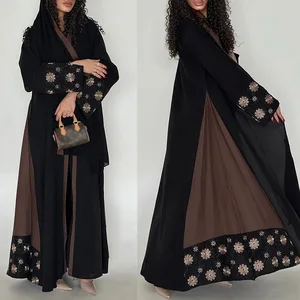 2026 New  Middle East Dubai Muslim Fashion Abaya Long Cardigan Coat with Embroidered Cuffs and Hem Modest Abaya