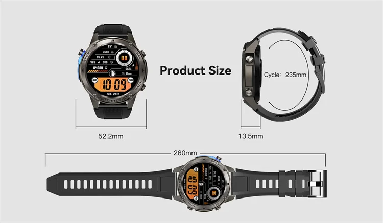GPS Navigation Amoled Screen 5ATM Waterproof Sport Smartwatch DM56 Smart Watch 2024 2025 With Altimeter Barometer Compass