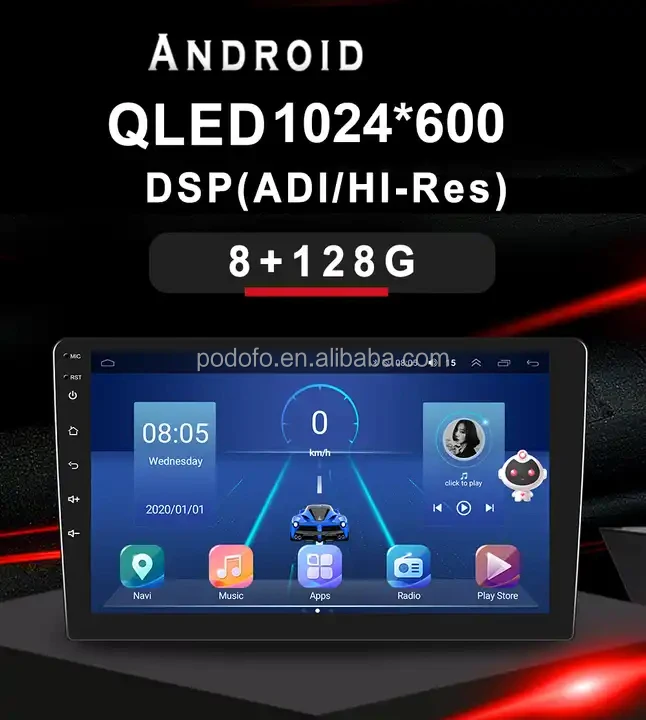 Podofo 8G 128G Car Radio GPS 2 din Android 10.0 Auto Carplay Universal 7