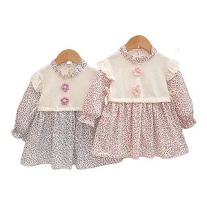 2023 New Spring Fashion Baby Princess Dresses Wholesale Children Wear Short Sleeve Bow Lace Girls Dress