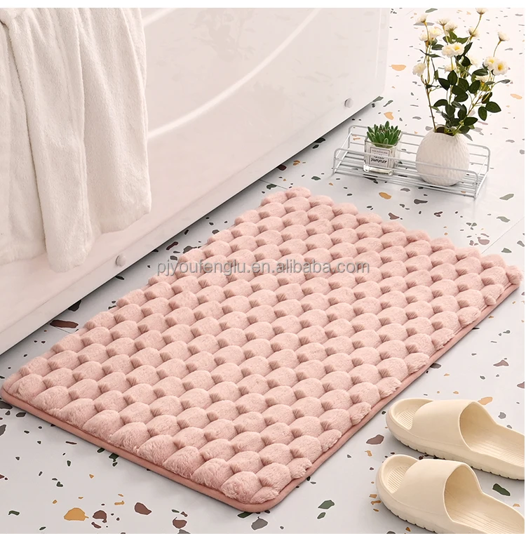 fish scale 3cm  absorbent non-slip Conical pattern quick dry bath mat floor mat PVC bottom memory foam flannel household mat supplier