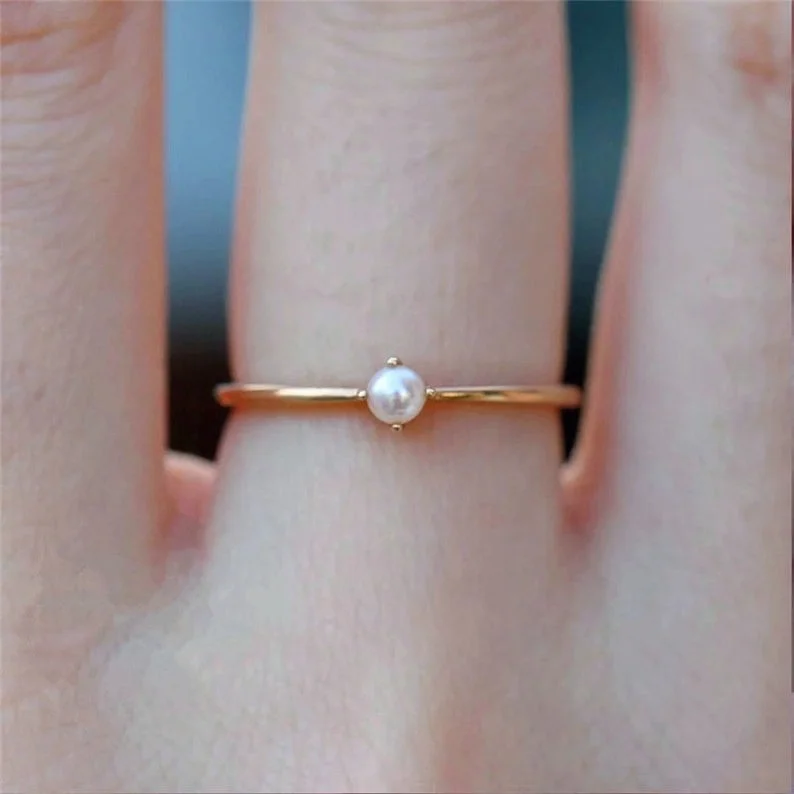 Circle Pearl 14k Solid Gold Ring, outlet Minimalist Ring, Dainty Ring, Stackable Ring, Gift for Her